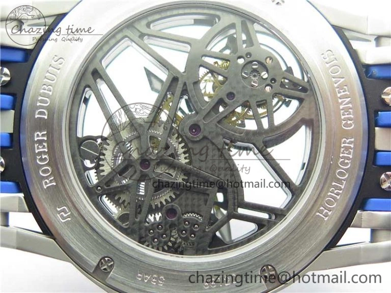 Excalibur Sports Tourbillon SS JBF Best Edition Skeleton Black Dial on Blue Rubber Strap
