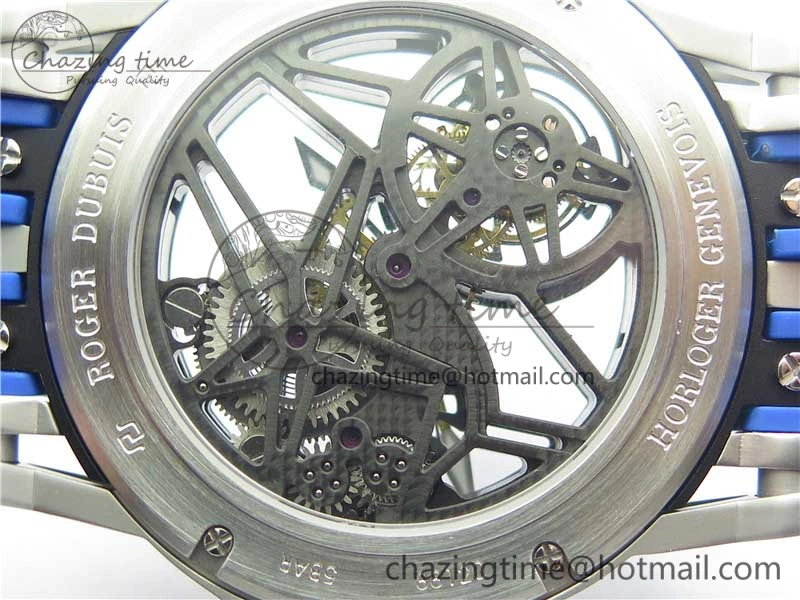 Excalibur Sports Tourbillon SS JBF Best Edition Skeleton Black Dial on Blue Rubber Strap