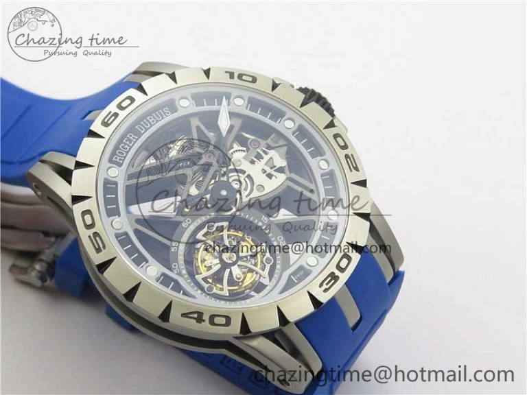 Excalibur Sports Tourbillon SS JBF Best Edition Skeleton Black Dial on Blue Rubber Strap