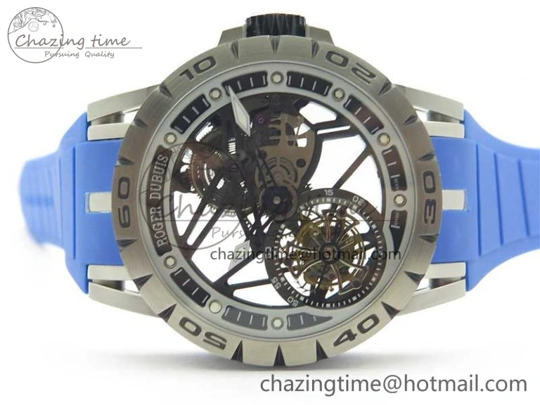 Excalibur Sports Tourbillon SS JBF Best Edition Skeleton Black Dial on Blue Rubber Strap