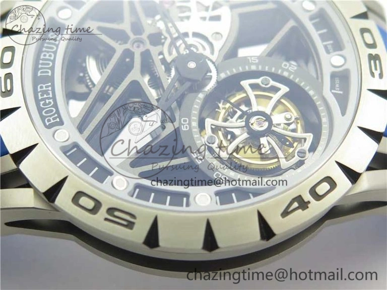 Excalibur Sports Tourbillon SS JBF Best Edition Skeleton Black Dial on Blue Rubber Strap