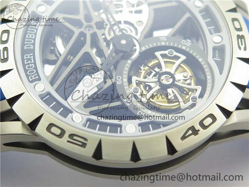 Excalibur Sports Tourbillon SS JBF Best Edition Skeleton Black Dial on Blue Rubber Strap