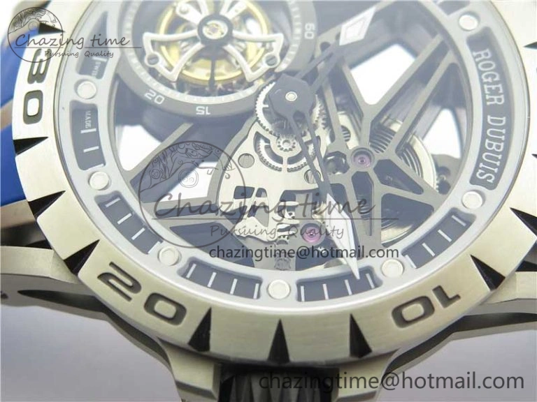 Excalibur Sports Tourbillon SS JBF Best Edition Skeleton Black Dial on Blue Rubber Strap