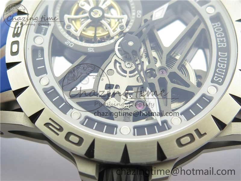 Excalibur Sports Tourbillon SS JBF Best Edition Skeleton Black Dial on Blue Rubber Strap