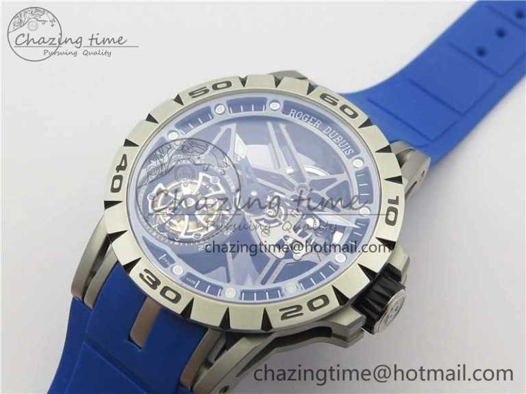 Excalibur Sports Tourbillon SS JBF Best Edition Skeleton Black Dial on Blue Rubber Strap