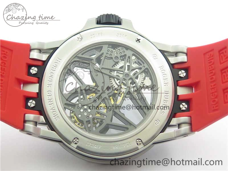Excalibur Sports Tourbillon SS JBF Best Edition Skeleton Black Dial on Red Rubber Strap