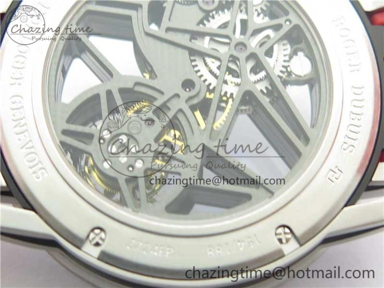 Excalibur Sports Tourbillon SS JBF Best Edition Skeleton Black Dial on Red Rubber Strap