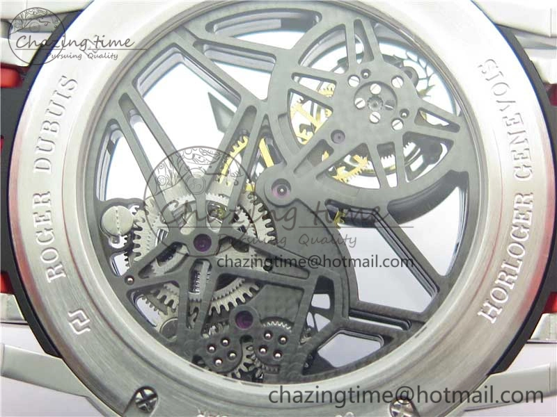 Excalibur Sports Tourbillon SS JBF Best Edition Skeleton Black Dial on Red Rubber Strap