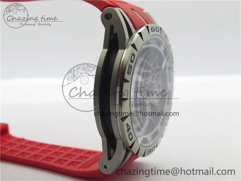 Excalibur Sports Tourbillon SS JBF Best Edition Skeleton Black Dial on Red Rubber Strap