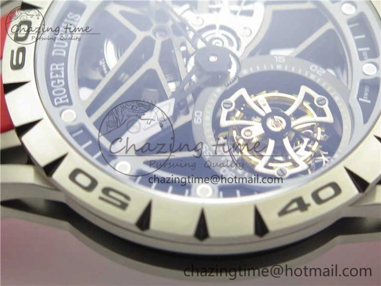 Excalibur Sports Tourbillon SS JBF Best Edition Skeleton Black Dial on Red Rubber Strap