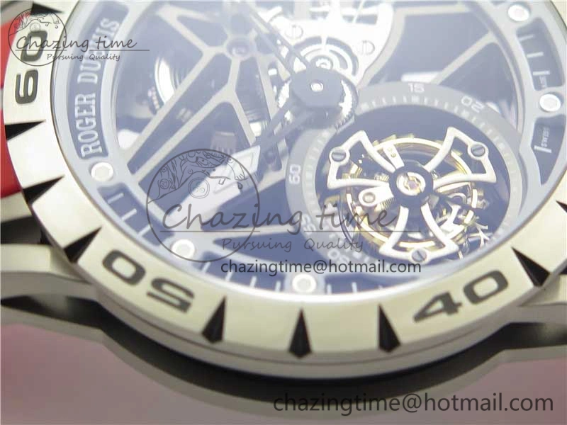 Excalibur Sports Tourbillon SS JBF Best Edition Skeleton Black Dial on Red Rubber Strap