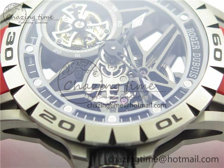 Excalibur Sports Tourbillon SS JBF Best Edition Skeleton Black Dial on Red Rubber Strap