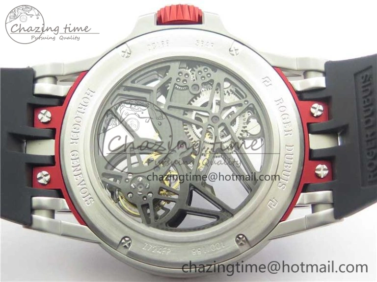 Excalibur Sports Tourbillon SS JBF Best Edition Skeleton Red Dial on Black Rubber Strap