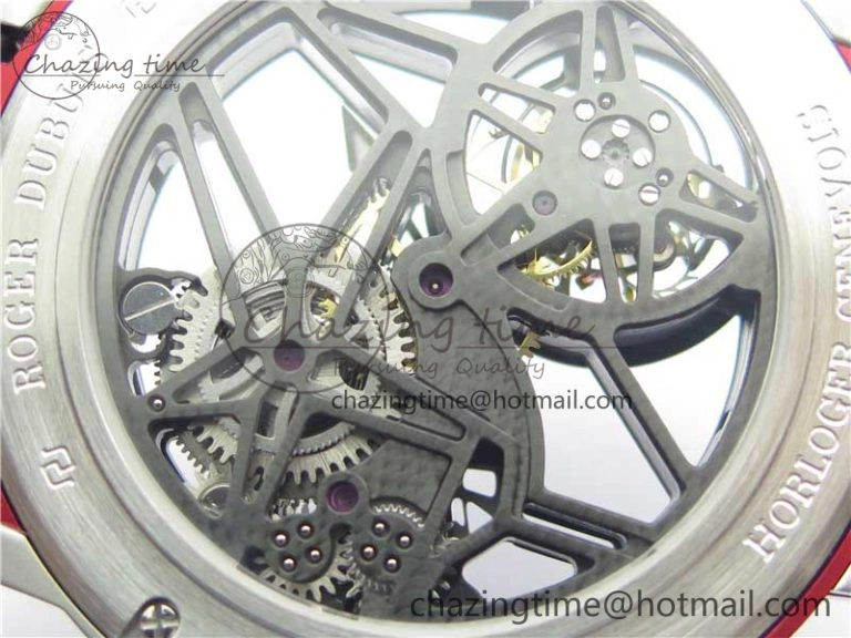 Excalibur Sports Tourbillon SS JBF Best Edition Skeleton Red Dial on Black Rubber Strap