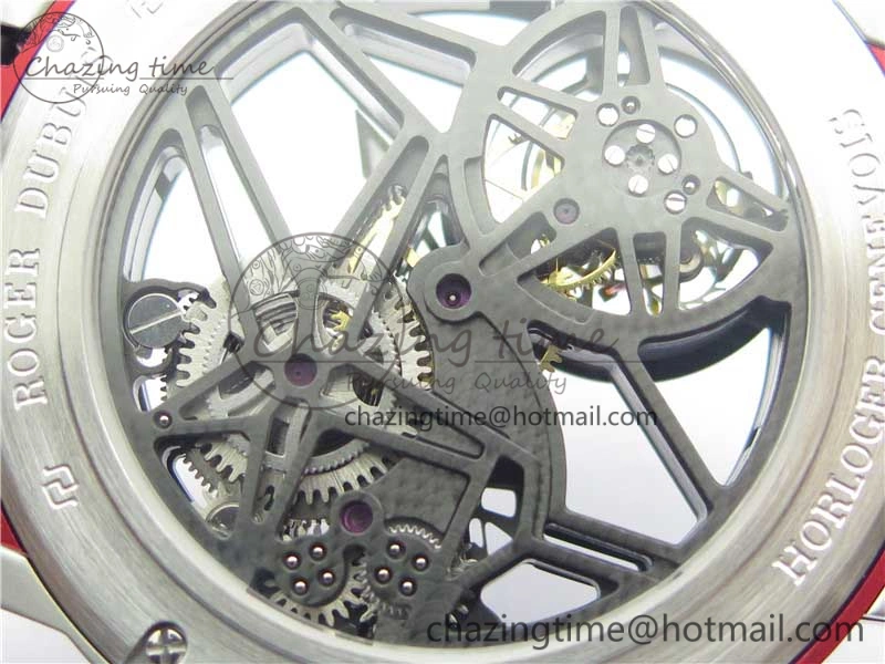 Excalibur Sports Tourbillon SS JBF Best Edition Skeleton Red Dial on Black Rubber Strap
