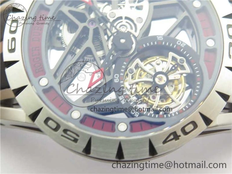Excalibur Sports Tourbillon SS JBF Best Edition Skeleton Red Dial on Black Rubber Strap