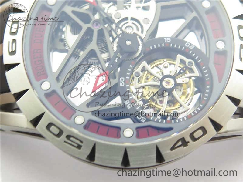 Excalibur Sports Tourbillon SS JBF Best Edition Skeleton Red Dial on Black Rubber Strap