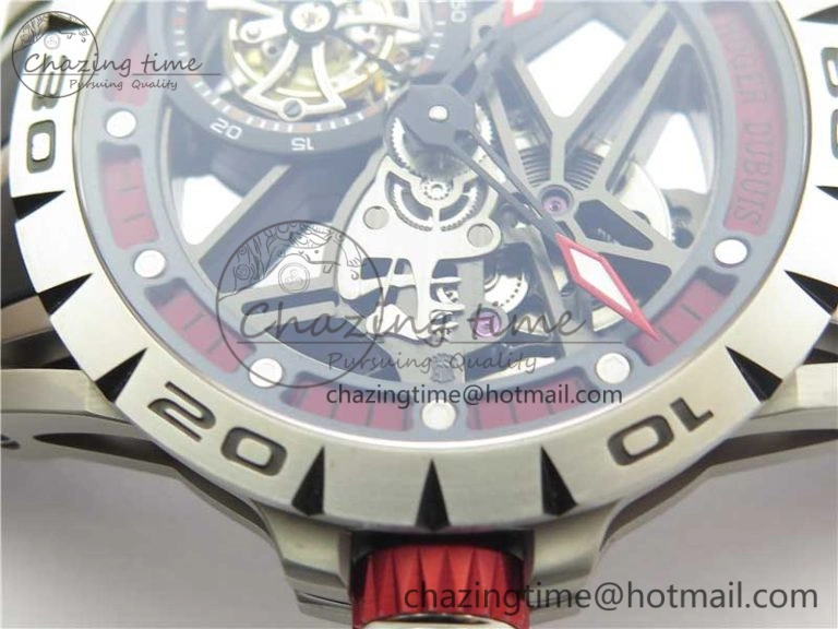 Excalibur Sports Tourbillon SS JBF Best Edition Skeleton Red Dial on Black Rubber Strap