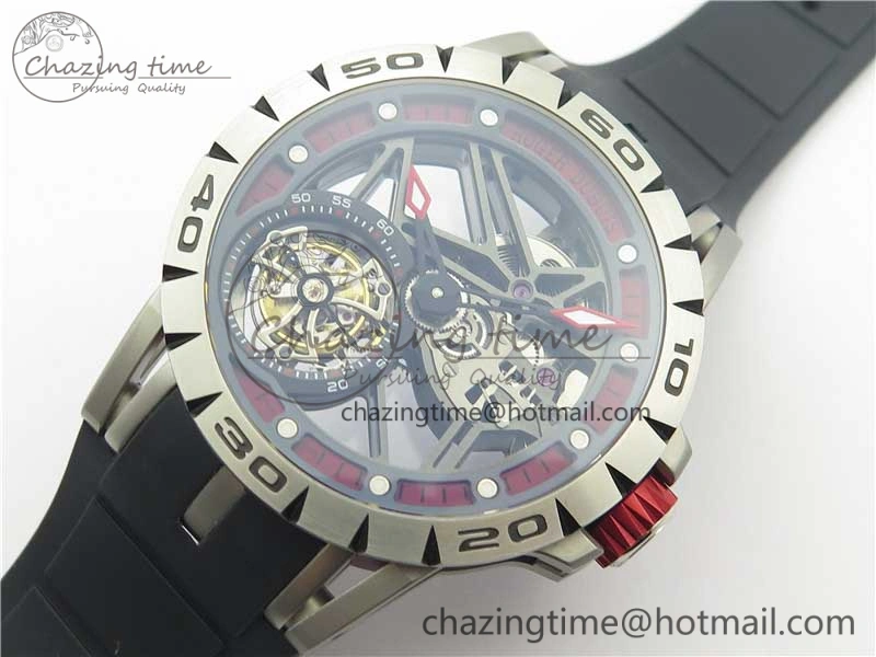 Excalibur Sports Tourbillon SS JBF Best Edition Skeleton Red Dial on Black Rubber Strap