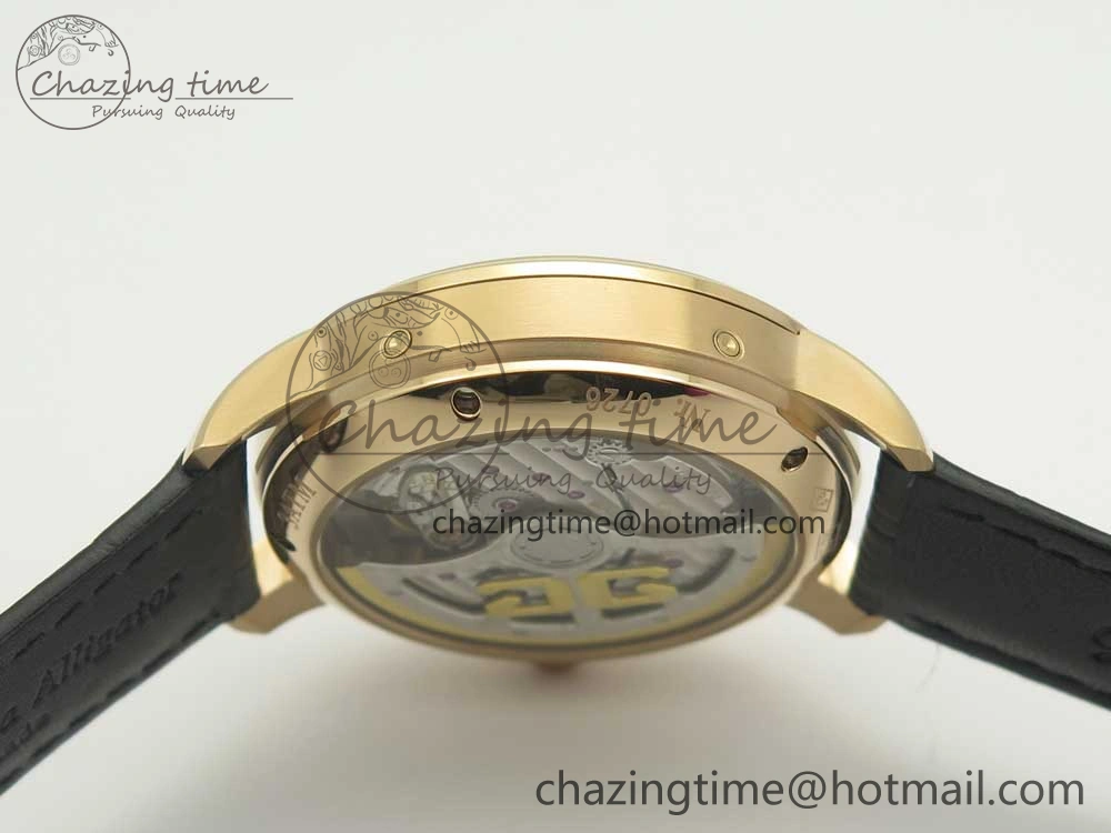 Excellence Panorama 40mm Date Moon Phase RG ETC Marker 1:1 Best Edition White Dial on Black Leather Strap A100