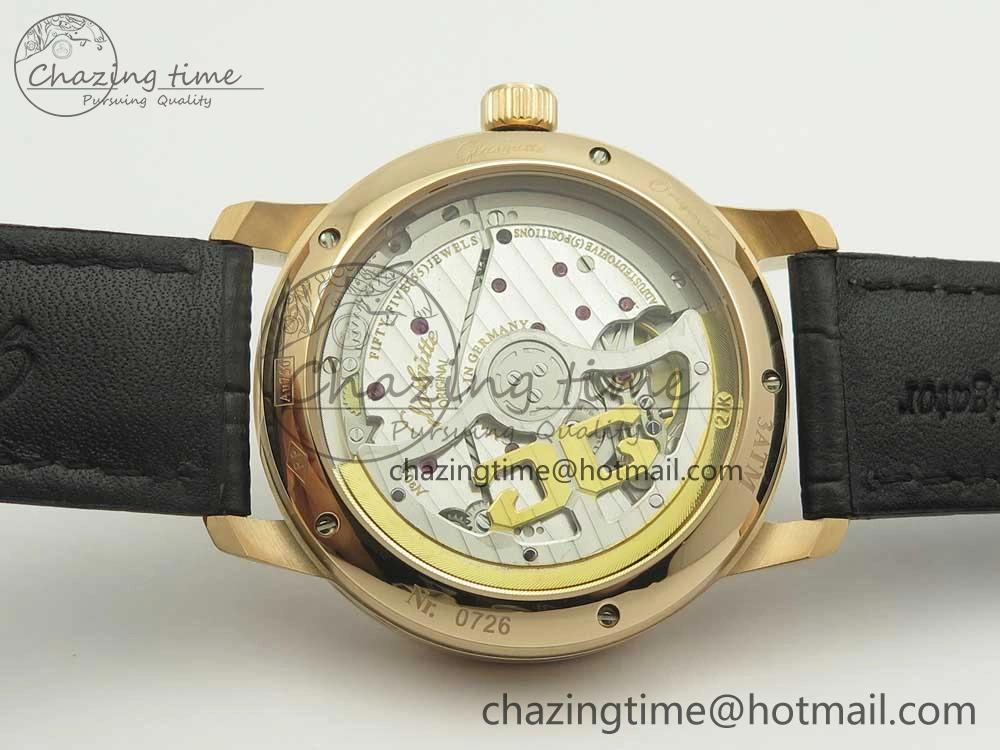 Excellence Panorama 40mm Date Moon Phase RG ETC Marker 1:1 Best Edition White Dial on Black Leather Strap A100