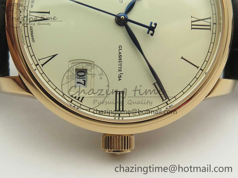 Excellence Panorama 40mm Date Moon Phase RG ETC Marker 1:1 Best Edition White Dial on Black Leather Strap A100
