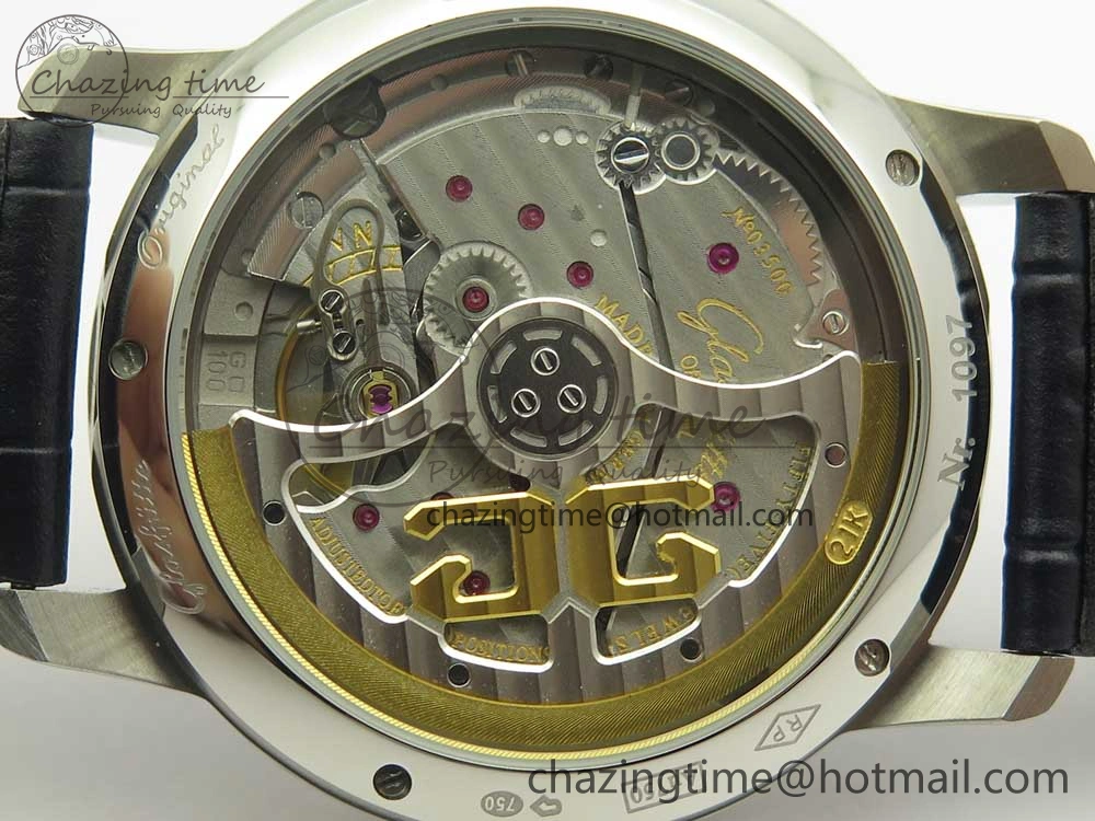 Excellence Panorama 40mm Date Moon Phase SS ETC Marker 1:1 Best Edition Blue Dial on Blue Leather Strap A100