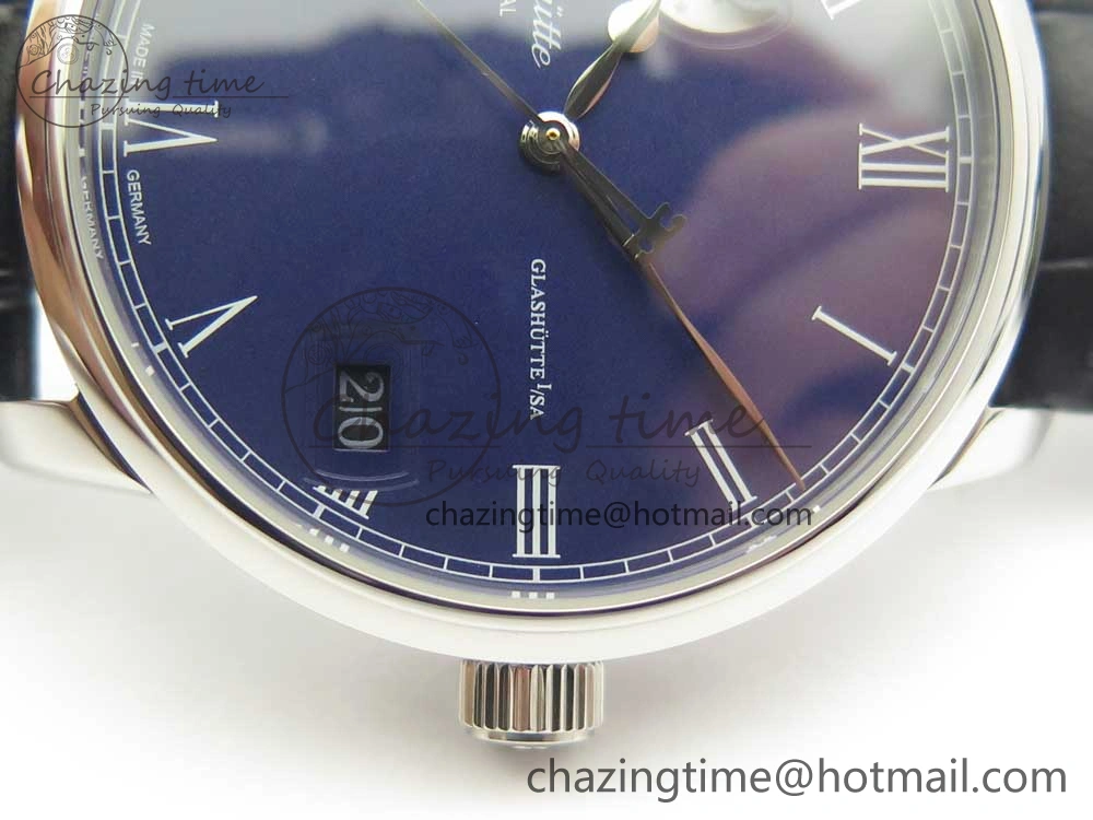 Excellence Panorama 40mm Date Moon Phase SS ETC Marker 1:1 Best Edition Blue Dial on Blue Leather Strap A100
