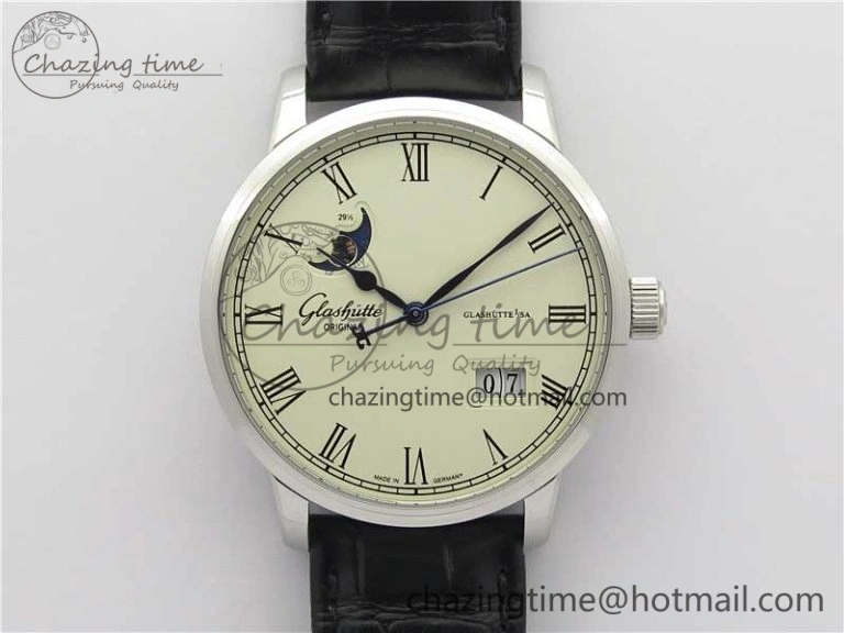 Excellence Panorama 40mm Date Moon Phase SS ETC Marker 1:1 Best Edition Blue Dial on Blue Leather Strap A100