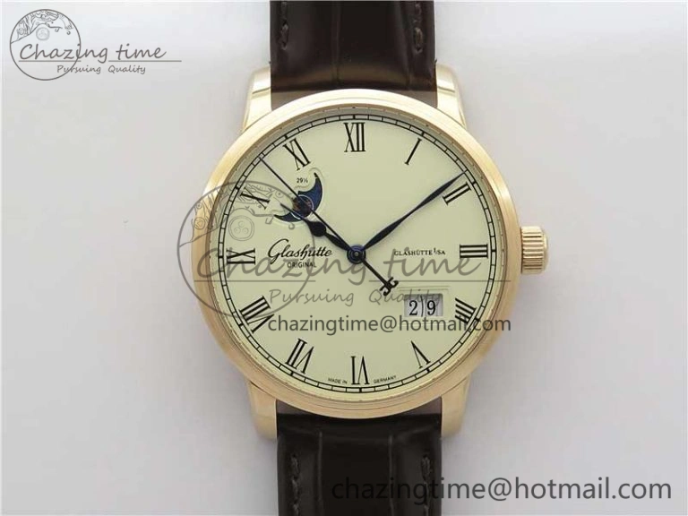 Excellence Panorama 40mm Date Moon Phase SS ETC Marker 1:1 Best Edition Blue Dial on Blue Leather Strap A100