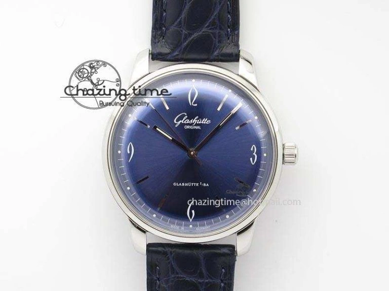 Excellence Panorama 40mm Date Moon Phase SS ETC Marker 1:1 Best Edition Blue Dial on Blue Leather Strap A100