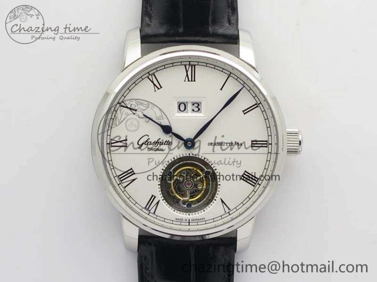 Excellence Panorama 40mm Date Moon Phase SS ETC Marker 1:1 Best Edition Blue Dial on Blue Leather Strap A100