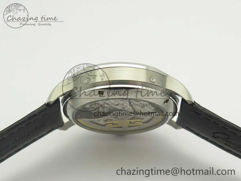 Excellence Panorama 40mm Date Moon Phase SS ETC Marker 1:1 Best Edition White Dial on Black Leather Strap A100