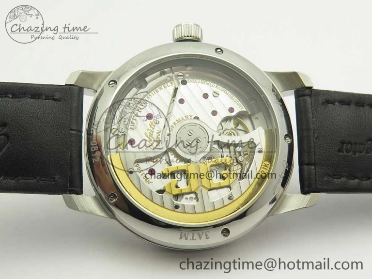 Excellence Panorama 40mm Date Moon Phase SS ETC Marker 1:1 Best Edition White Dial on Black Leather Strap A100