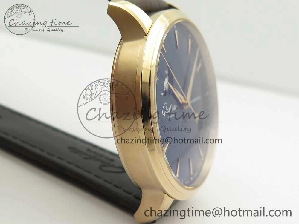 Excellence Panorama Date Moon Phase RG ETCF Blue Dial on Brown Leather Strap A100