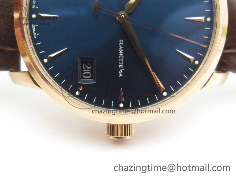 Excellence Panorama Date Moon Phase RG ETCF Blue Dial on Brown Leather Strap A100
