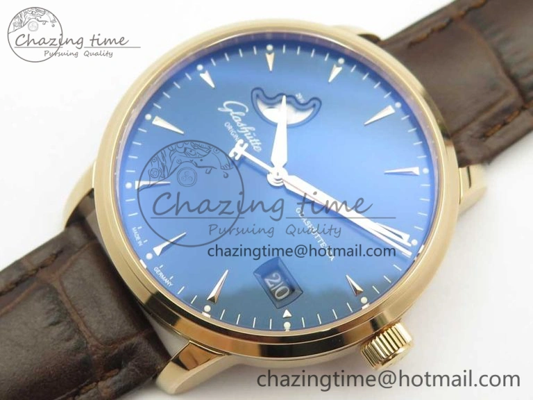 Excellence Panorama Date Moon Phase RG ETCF Blue Dial on Brown Leather Strap A100