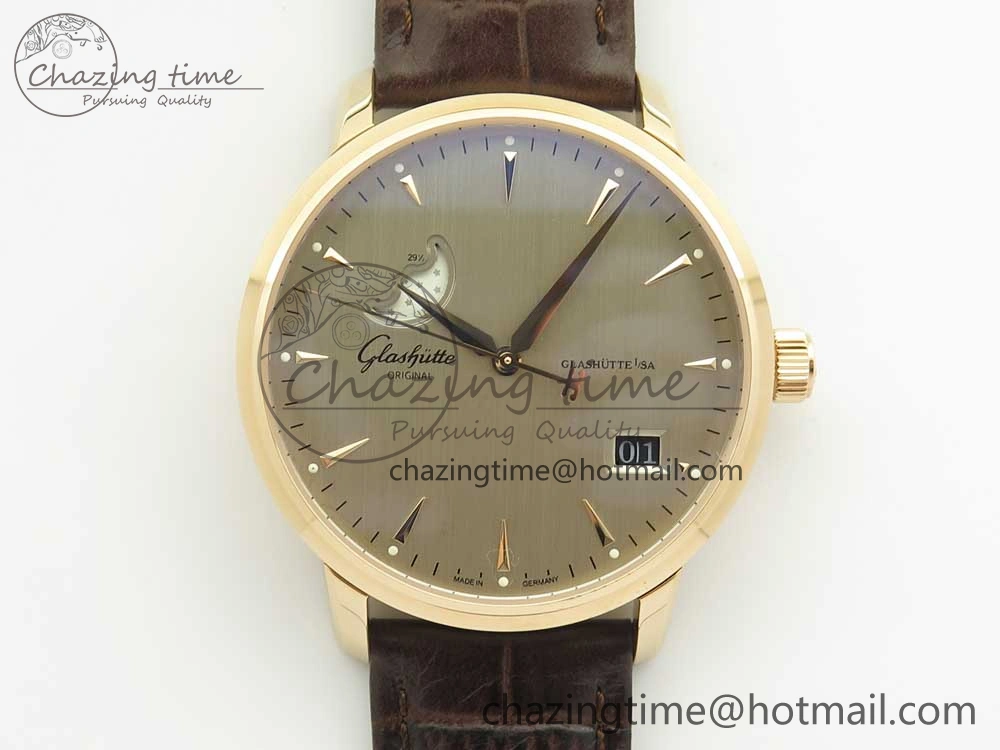 Excellence Panorama Date Moon Phase RG ETCF Gray Dial on Brown Leather Strap A100