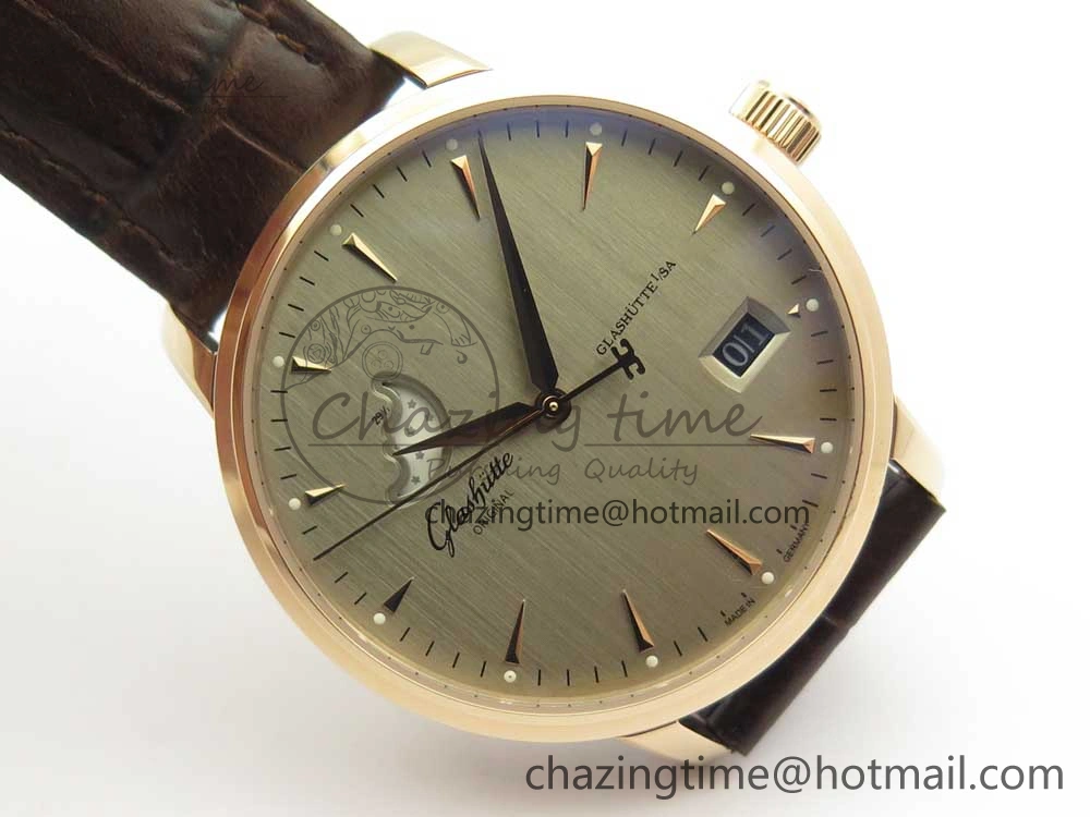 Excellence Panorama Date Moon Phase RG ETCF Gray Dial on Brown Leather Strap A100