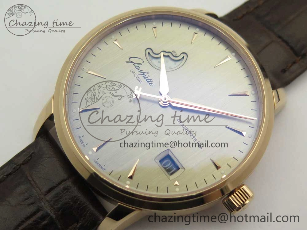 Excellence Panorama Date Moon Phase RG ETCF Gray Dial on Brown Leather Strap A100