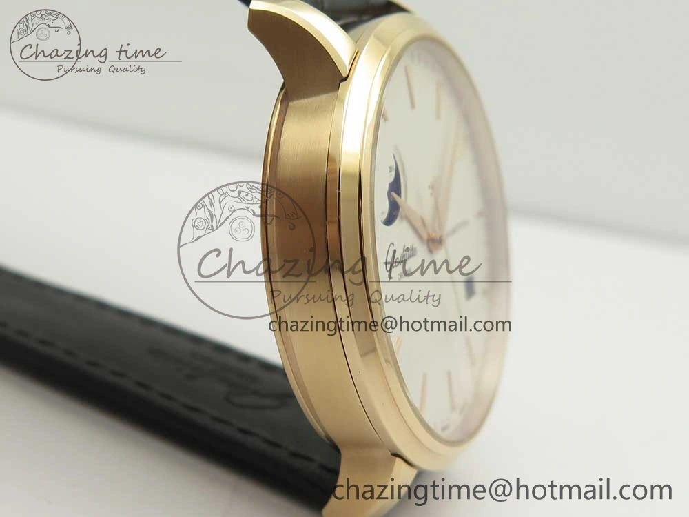 Excellence Panorama Date Moon Phase RG ETCF White Dial on Black Leather Strap A100