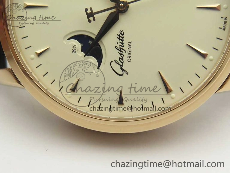Excellence Panorama Date Moon Phase RG ETCF White Dial on Black Leather Strap A100
