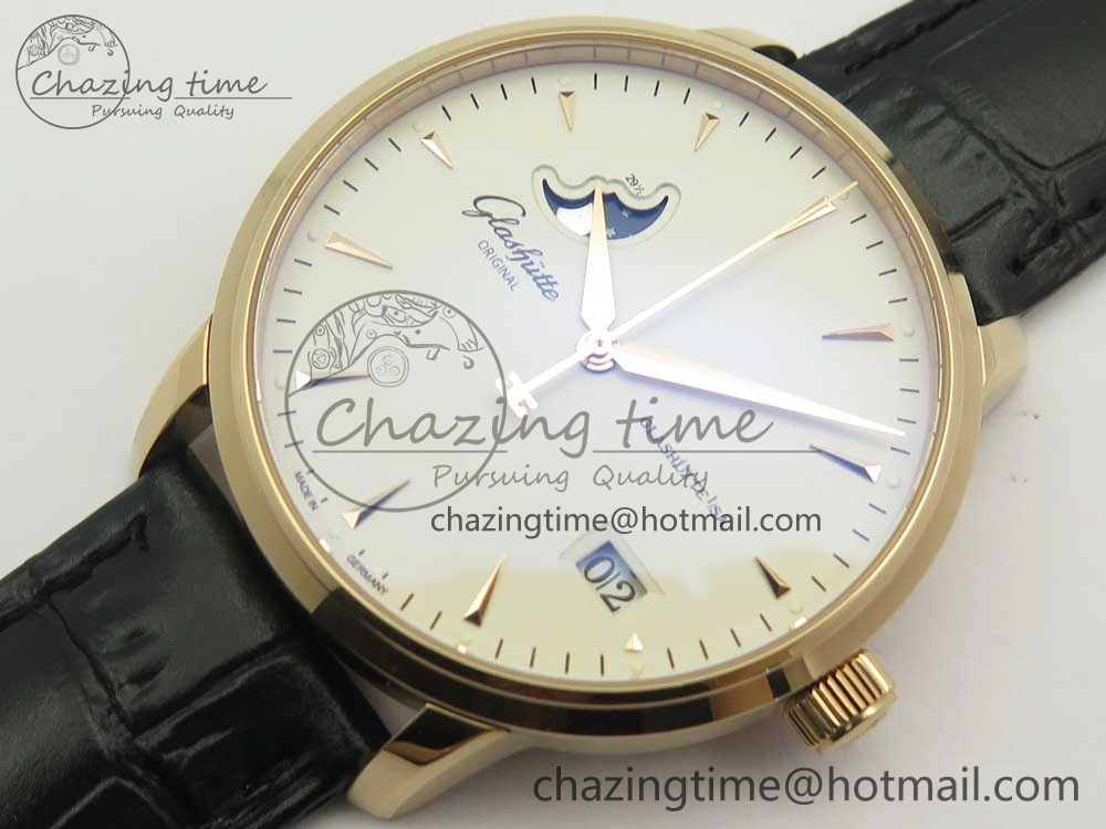 Excellence Panorama Date Moon Phase RG ETCF White Dial on Black Leather Strap A100