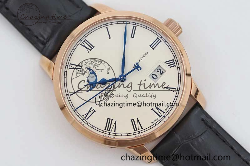 Excellence Panorama Date Moon Phase RG GGR 1:1 Best Edition White Dial on Leather Strap NH35