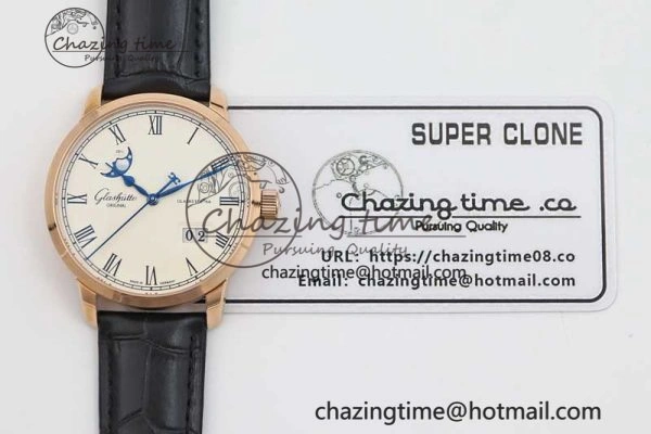 Excellence Panorama Date Moon Phase RG GGR 1:1 Best Edition White Dial on Leather Strap NH35