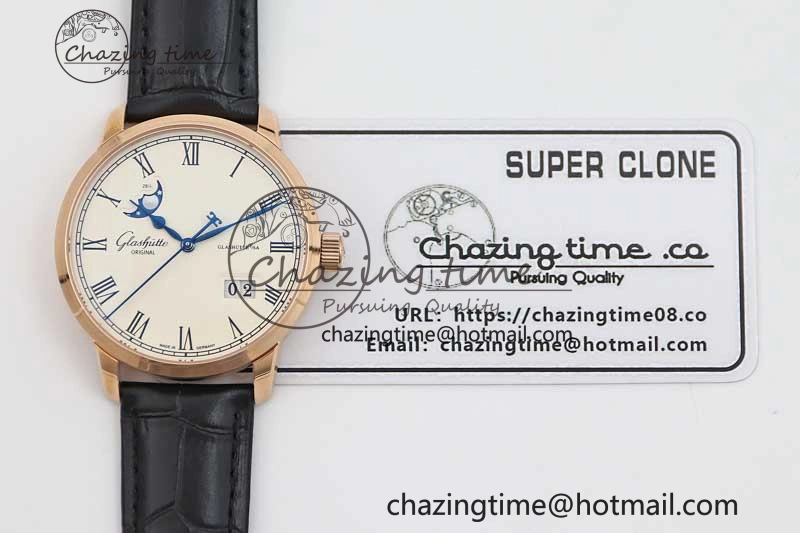 Excellence Panorama Date Moon Phase RG GGR 1:1 Best Edition White Dial on Leather Strap NH35