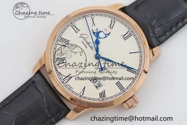 Excellence Panorama Date Moon Phase RG GGR 1:1 Best Edition White Dial on Leather Strap NH35