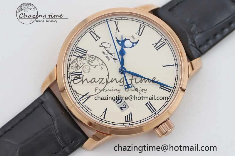 Excellence Panorama Date Moon Phase RG GGR 1:1 Best Edition White Dial on Leather Strap NH35
