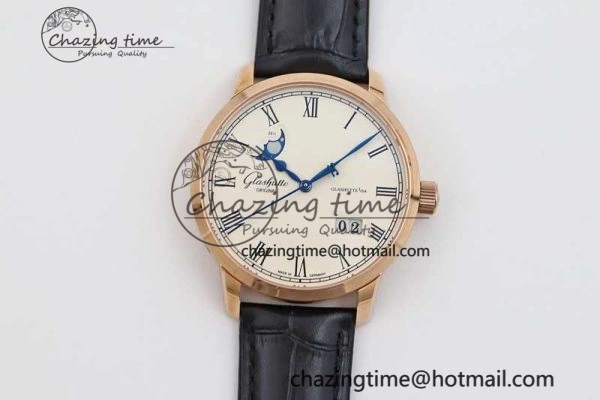 Excellence Panorama Date Moon Phase RG GGR 1:1 Best Edition White Dial on Leather Strap NH35