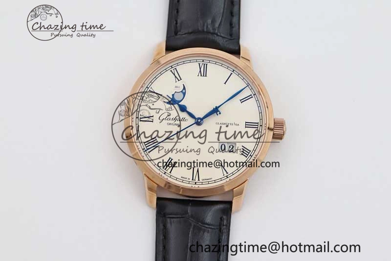 Excellence Panorama Date Moon Phase RG GGR 1:1 Best Edition White Dial on Leather Strap NH35